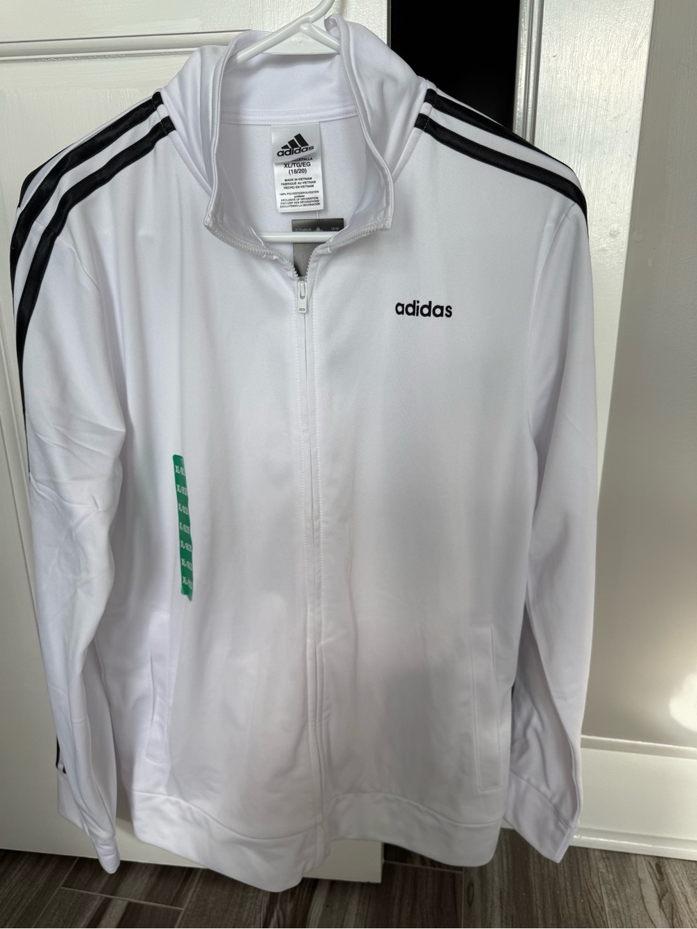 Adidas Kids White Track Jacket with Black Shoulder Stripes